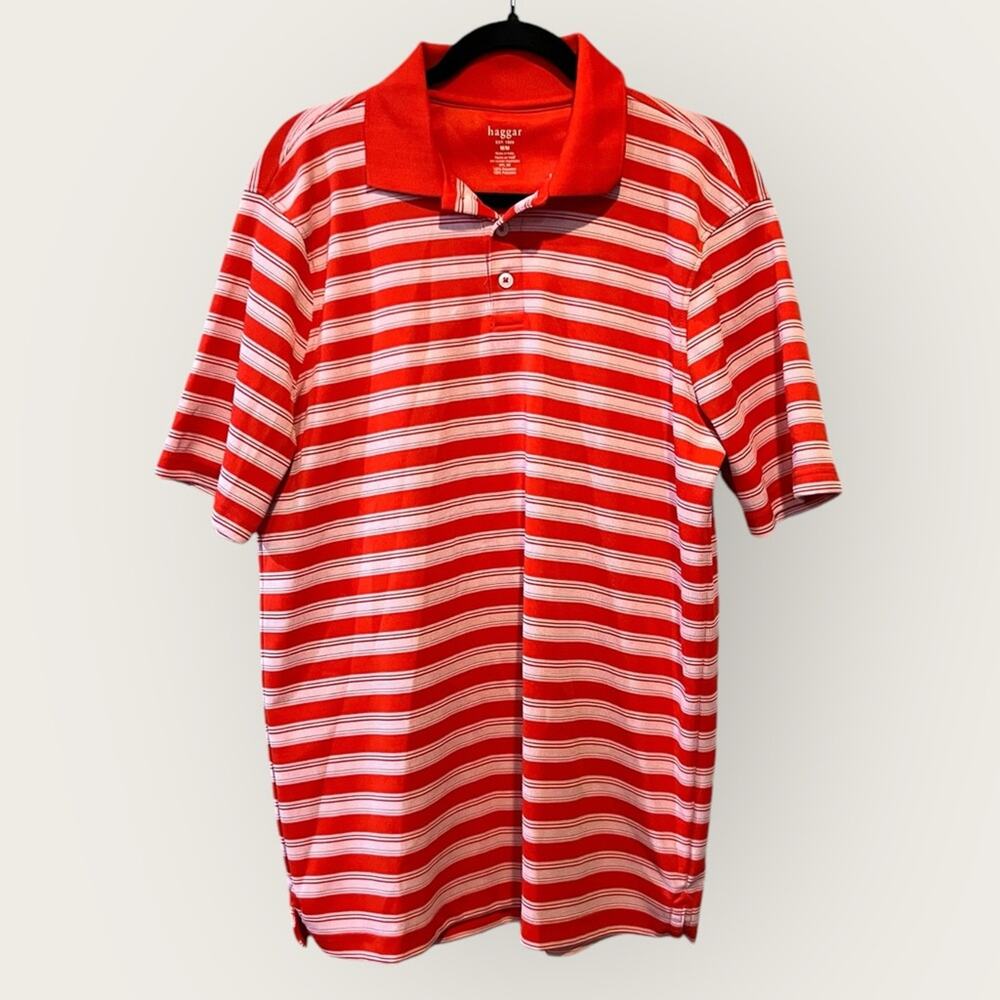 Haggar Men’s Red with White Stripe Breathable Polo Shirt size M